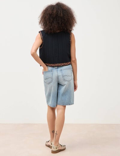 Gilet droit court sans manches doubl&eacute; noir femme