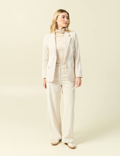 Pantalon large taille haute en velours creme femme