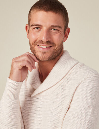 Pull manches longues col ch&acirc;le ecru homme