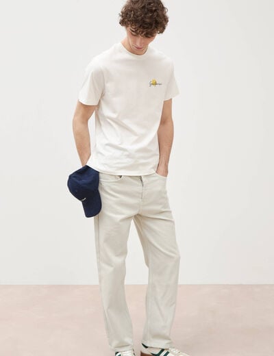 T-shirt droit en coton col rond ecru homme