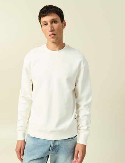 Sweat manches longues en coton ecru homme