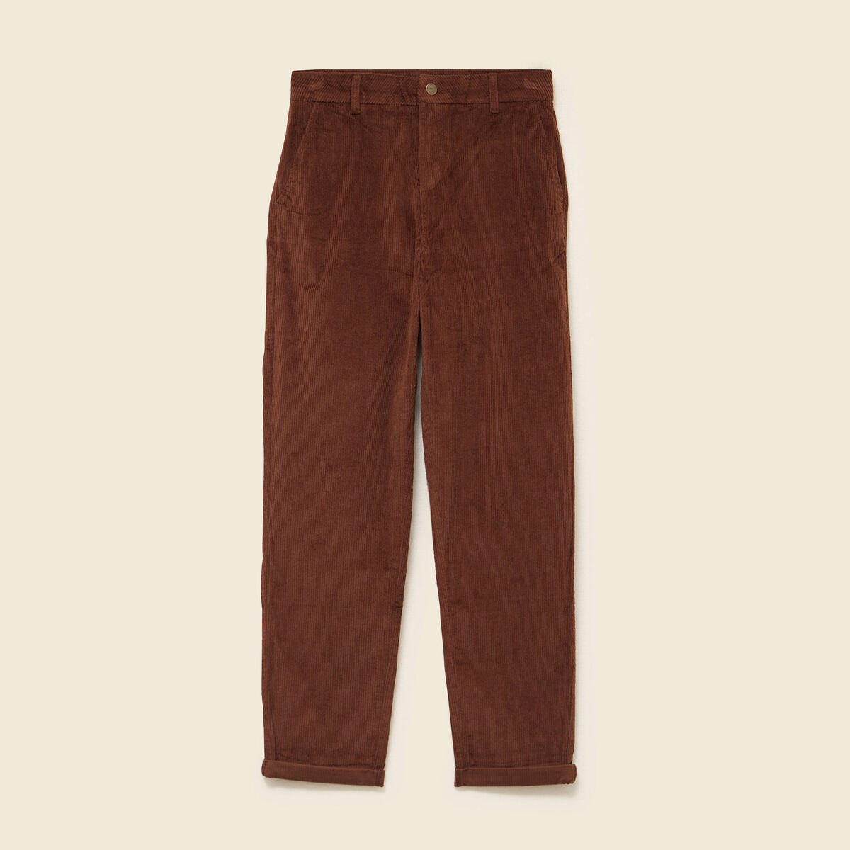 Pantalon large 7/8&egrave;me taille haute marron fonc&eacute; femme