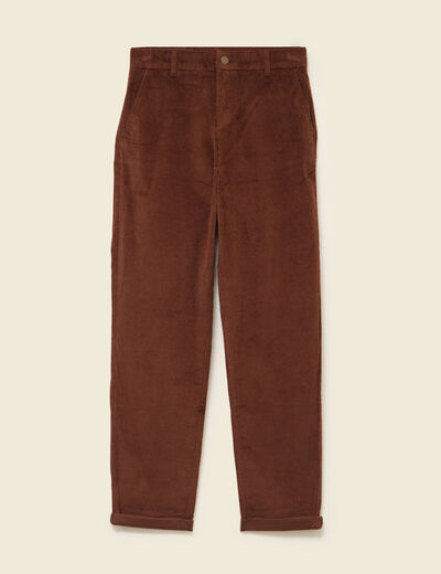 Pantalon large 7/8&egrave;me taille haute marron fonc&eacute; femme