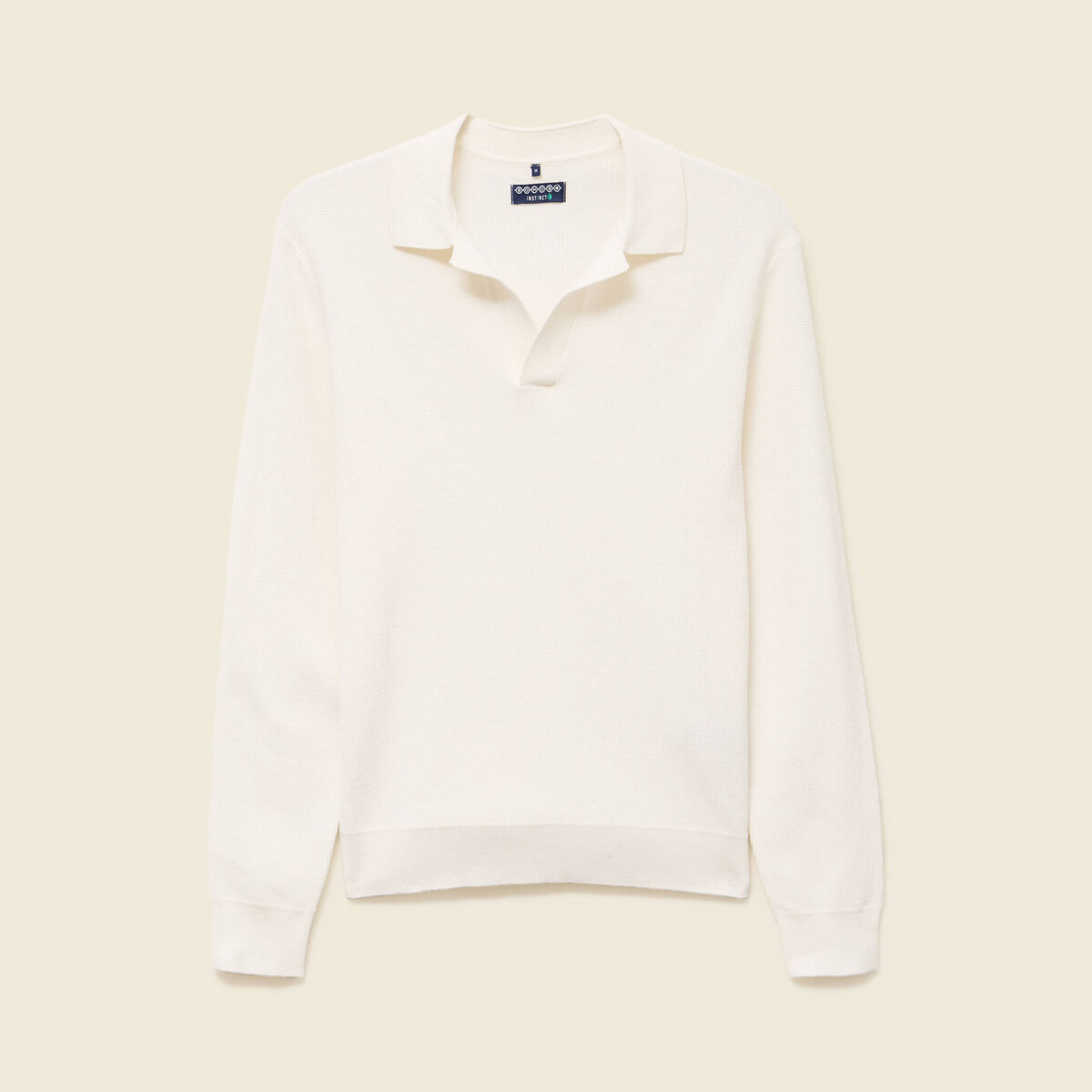 Pull droit col polo manches longues ecru homme