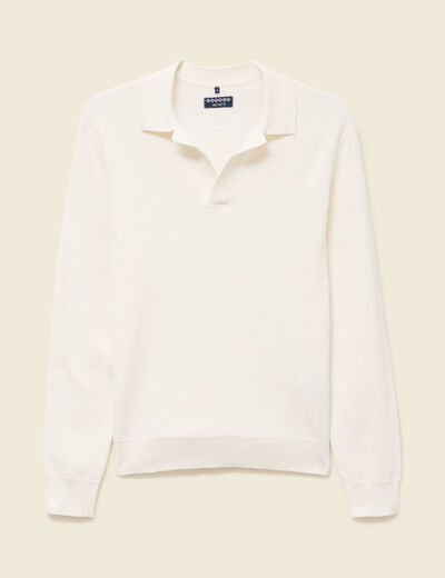 Pull droit col polo manches longues ecru homme