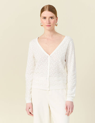 Gilet manches longues ajouré ecru femme
