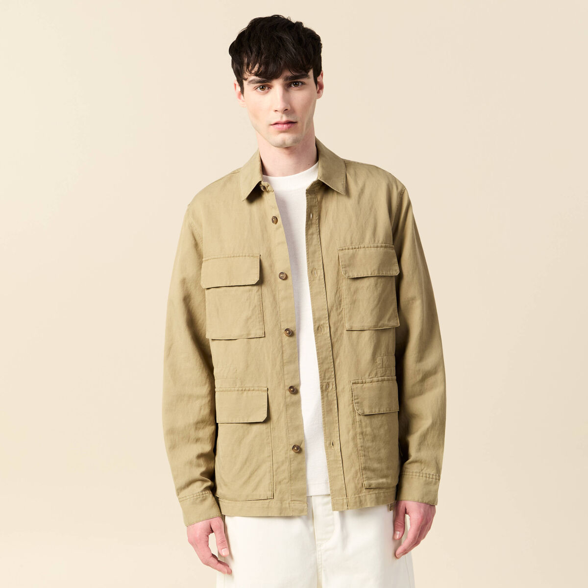 Veste oversize poches rabat taupe homme
