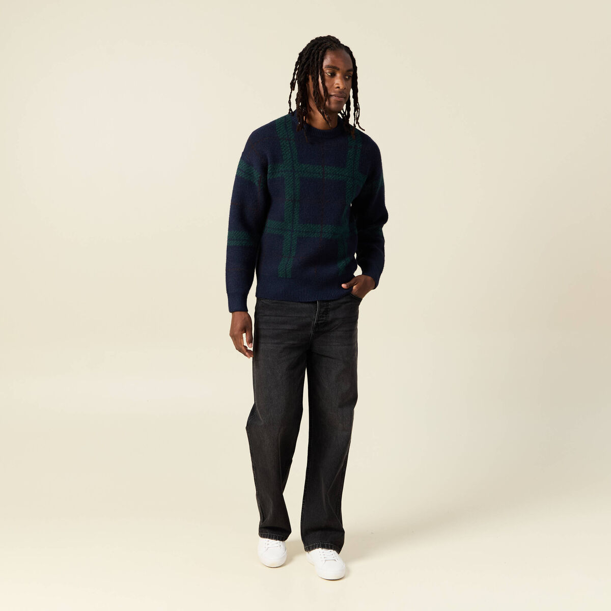 Pull manches longues bleu marine homme