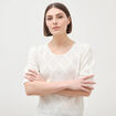 Pull ajour&eacute; droit court manches courtes ecru femme