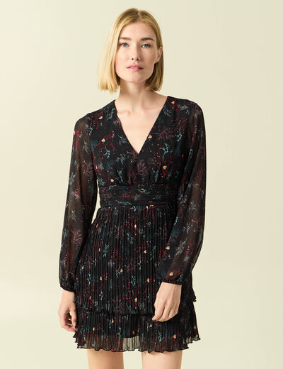 Robe &eacute;vas&eacute;e bas pliss&eacute; noir femme