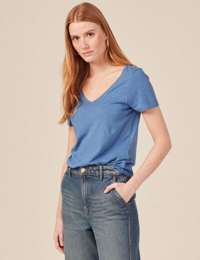 T-shirt manches courtes bleu femme
