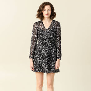 Robe évasée manches longues noir femme
