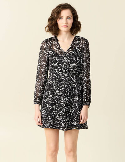 Robe évasée manches longues noir femme