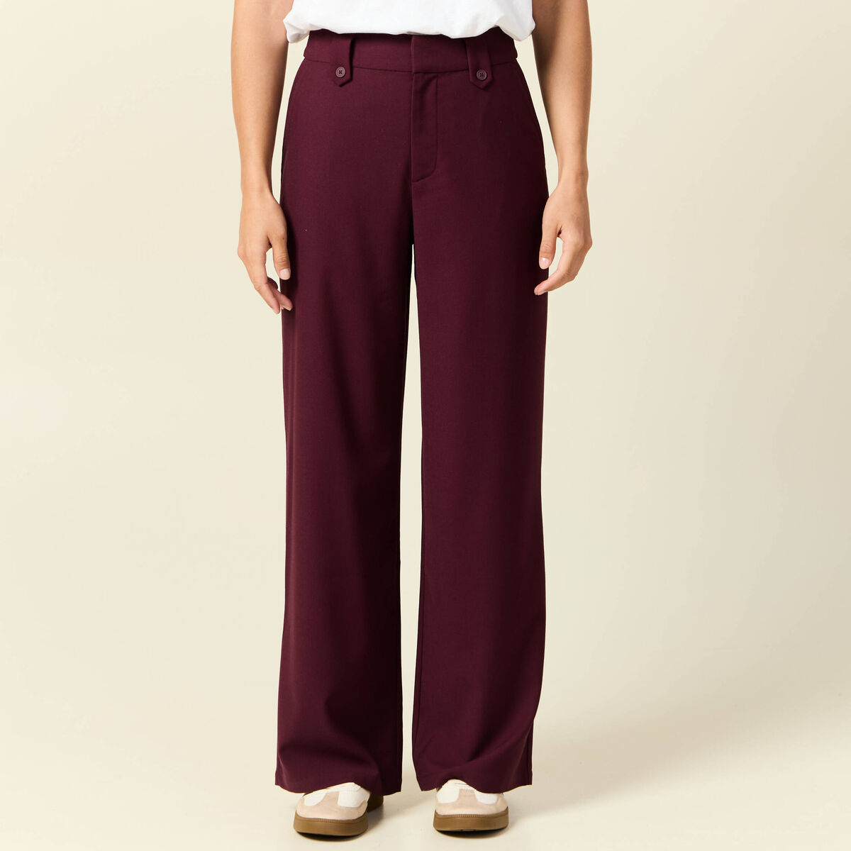 Pantalon large taille haute prune femme