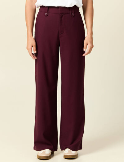 Pantalon large taille haute prune femme