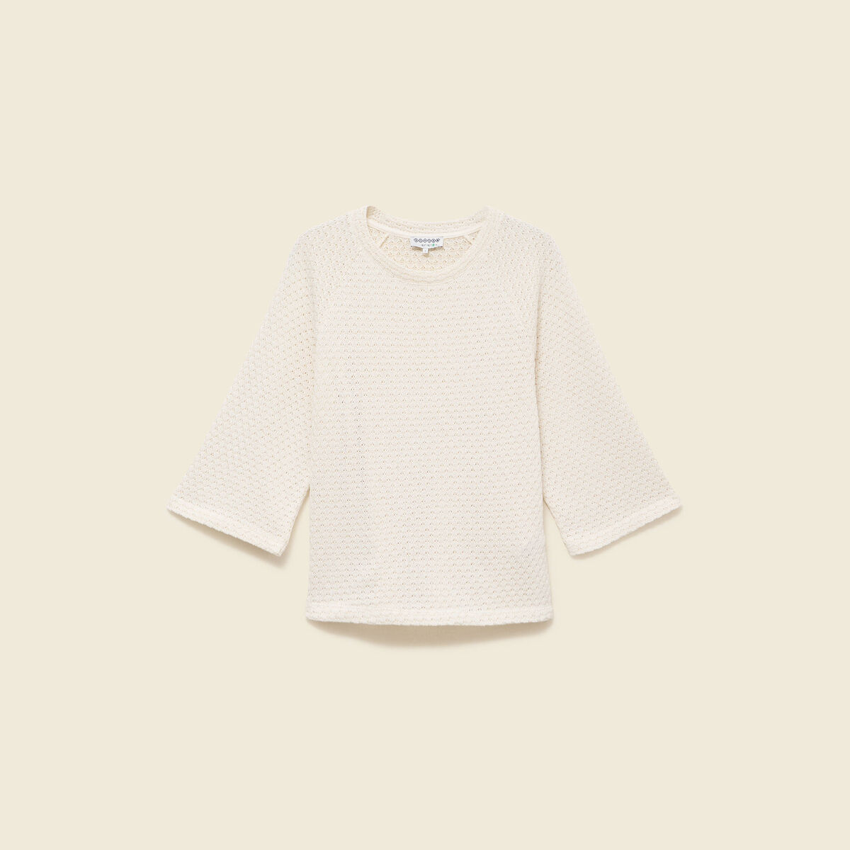 Sweat col rond manches 3/4 brillant ecru femme