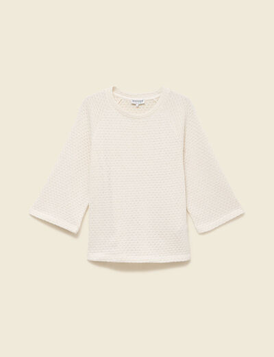 Sweat col rond manches 3/4 brillant ecru femme