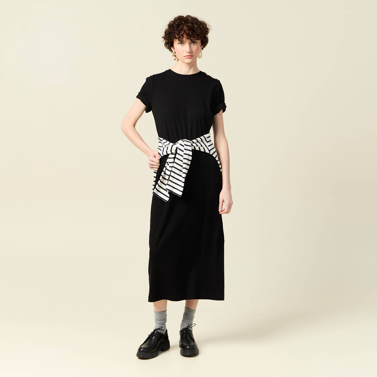 Robe longue droite noir femme