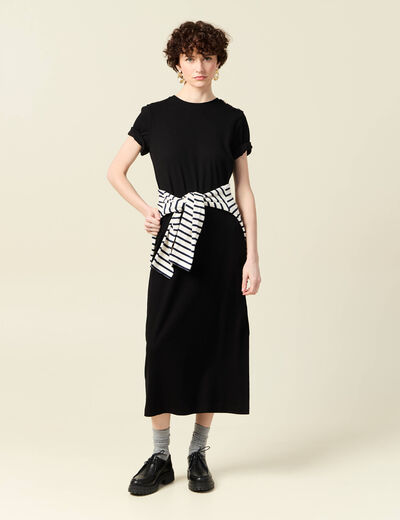 Robe longue droite noir femme
