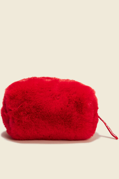 Trousse de toilette fourrure rose framboise femme