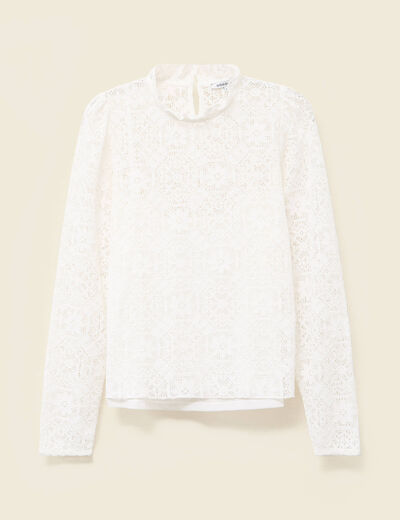 T-shirt droit court manches longues blanc femme