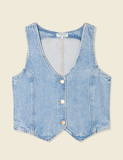 Veston sans manches en jean denim used femme