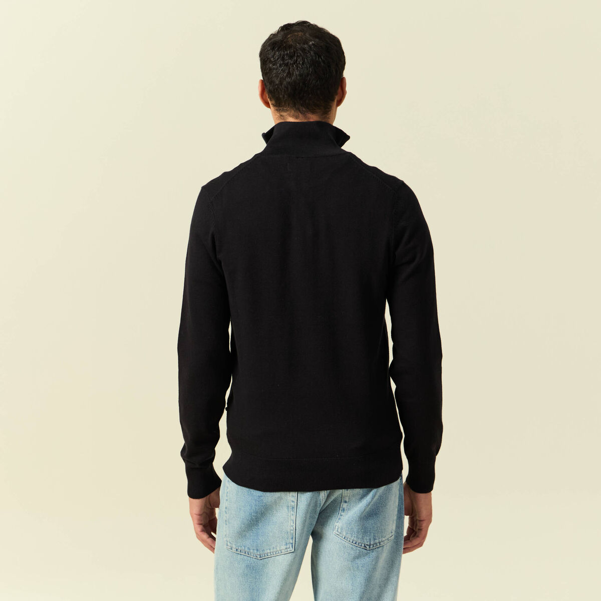 Pull fin col camionneur manches longues noir homme