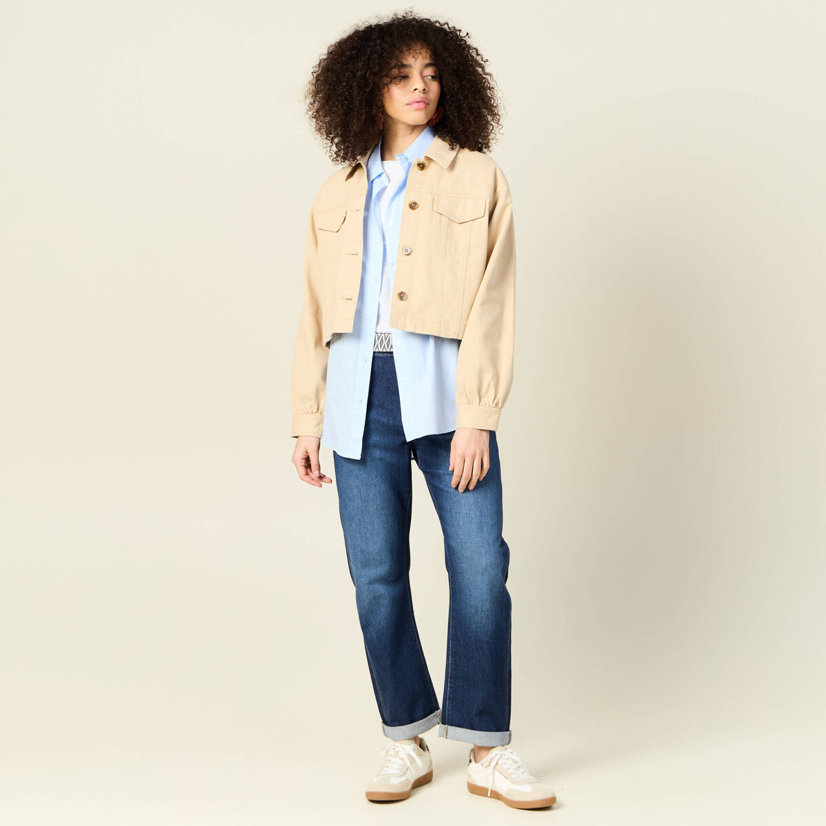 Jeans boyfriend ceinturé denim brut femme