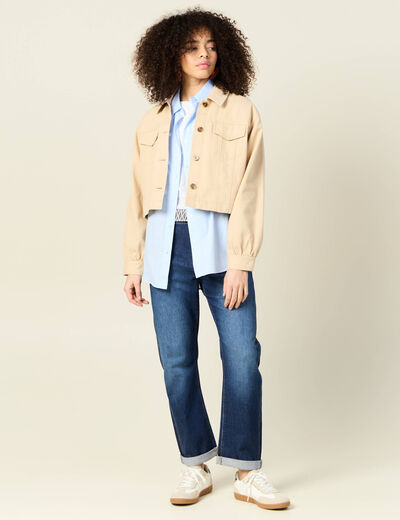 Jeans boyfriend ceinturé denim brut femme