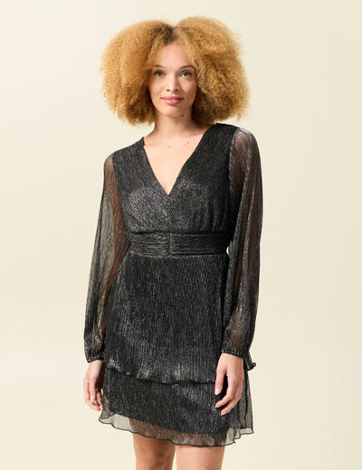 Robe manches longues doubl&eacute;e gris argent femme