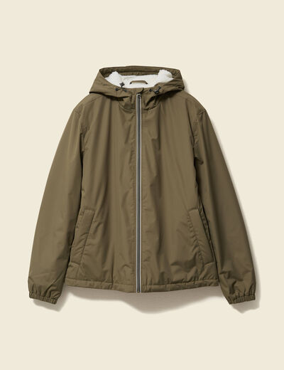 Parka courte droite effet polaire vert kaki homme
