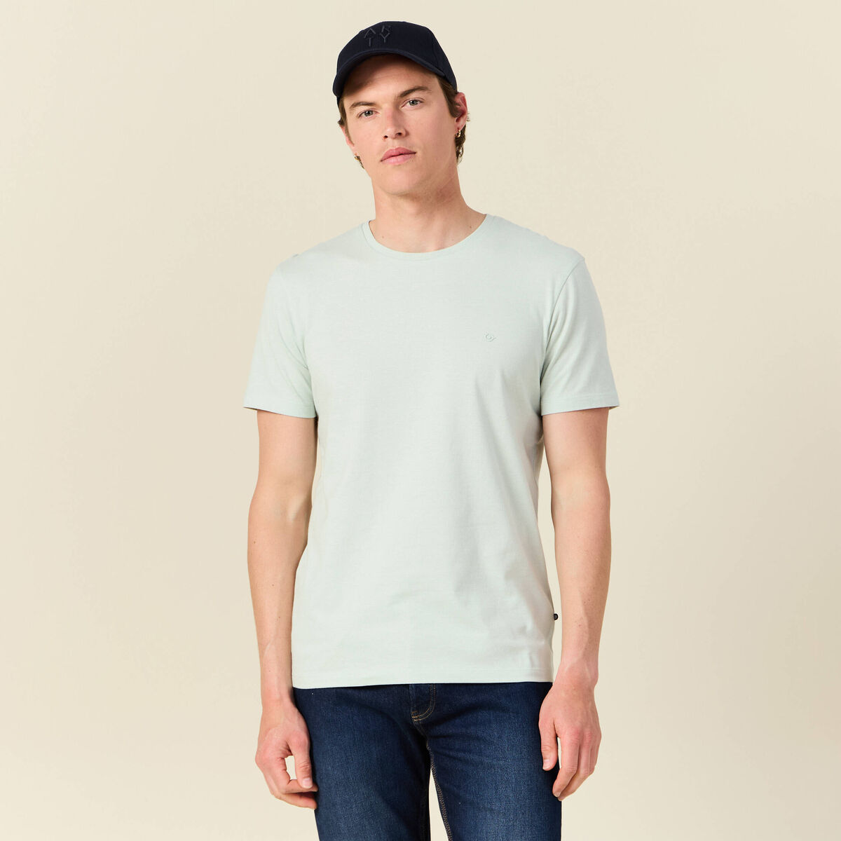 T-shirt cintr&eacute; col rond manches courtes bleu gris homme