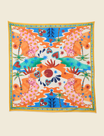 Foulard en coton satin&eacute; orange clair femme