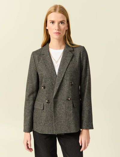 Blazer col tailleur manches longues gris fonc&eacute; femme
