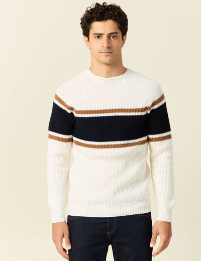 Pull manches longues fabriqué en France ecru homme