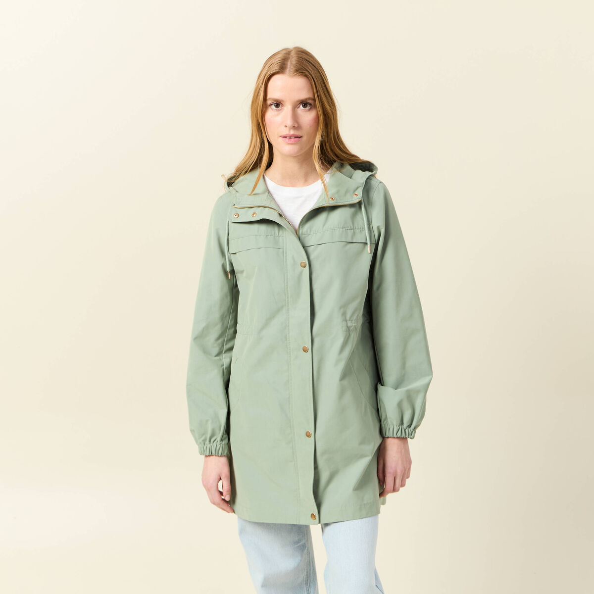 Parka longue à capuche vert kaki femme