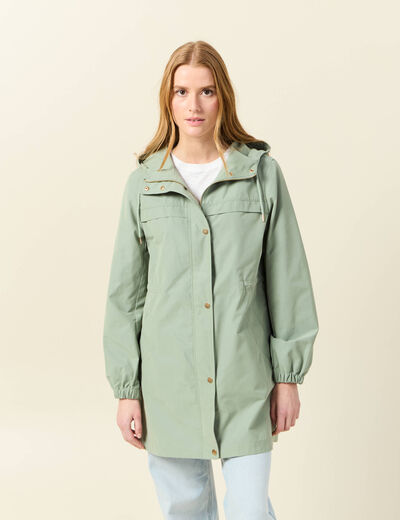 Parka longue à capuche vert kaki femme