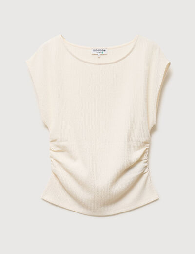 T-shirt ajust&eacute; sans manches creme femme