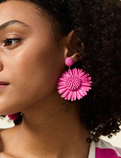 Boucles d'oreilles pendantes rose fushia femme