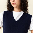 Pull sans manches col en V bleu marine femme