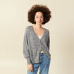Gilet manches longues col v gris clair femme