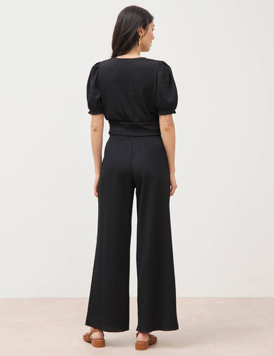 Blouse cropped manches courtes noir femme