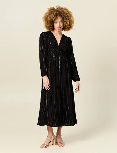Robe longue évasée fluide noir femme