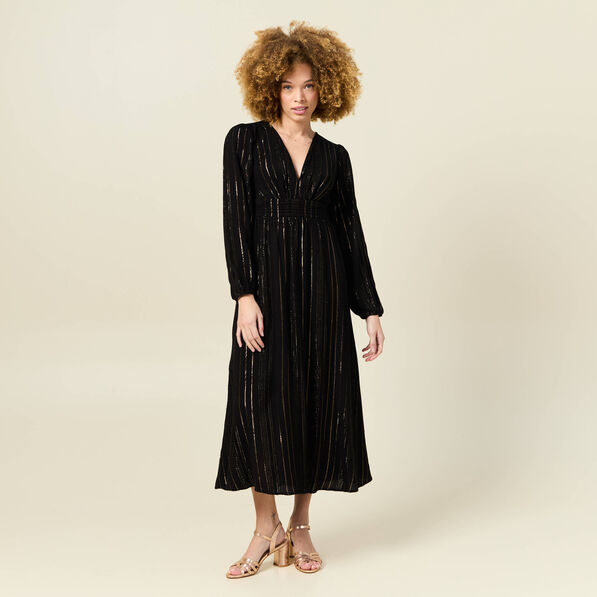 Robe longue évasée fluide noir femme