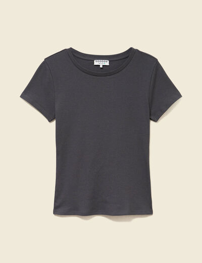 T-shirt cintr&eacute; col rond manches courtes gris femme