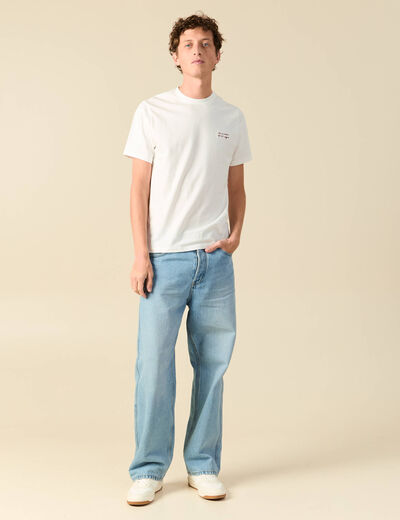 T-shirt col rond manches courtes brod&eacute; ecru homme