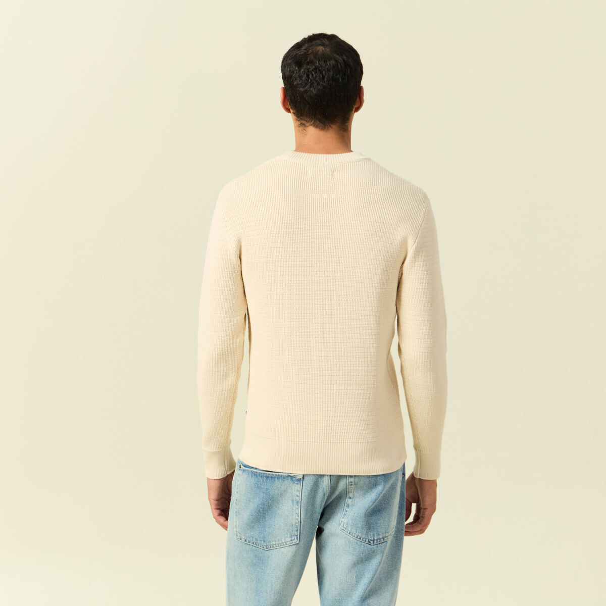 Pull col rond manches longues sable homme