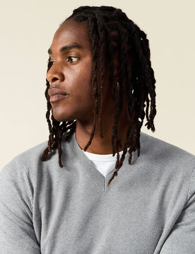 Pull col en V éco-responsable gris foncé homme