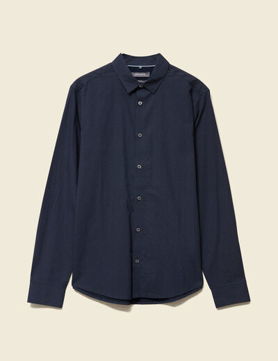 Chemise cintr&eacute;e en coton manches longues bleu marine homme