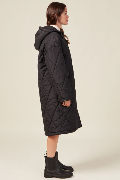 Doudoune longue à capuche noir femme